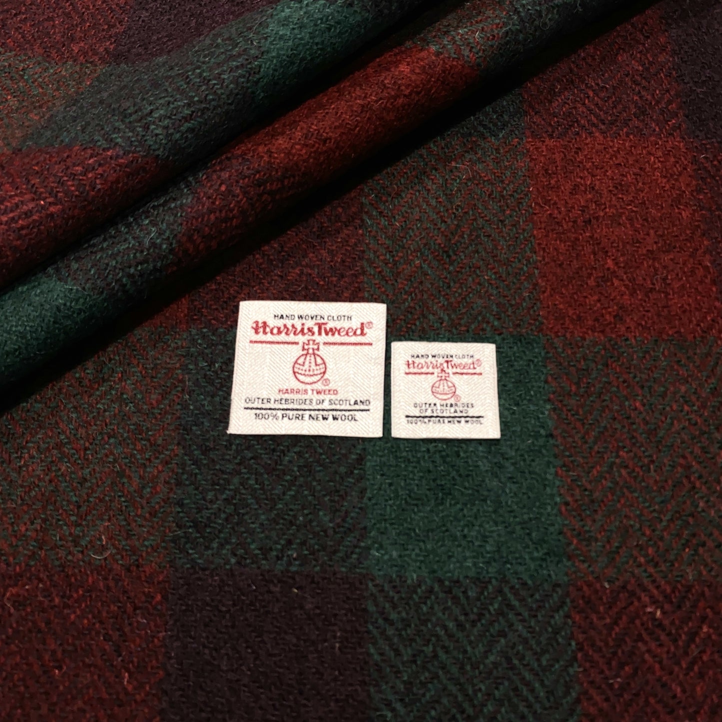 Traditional Christmas Red & Green Herringbone Check Harris Tweed - BY THE METRE / HALF