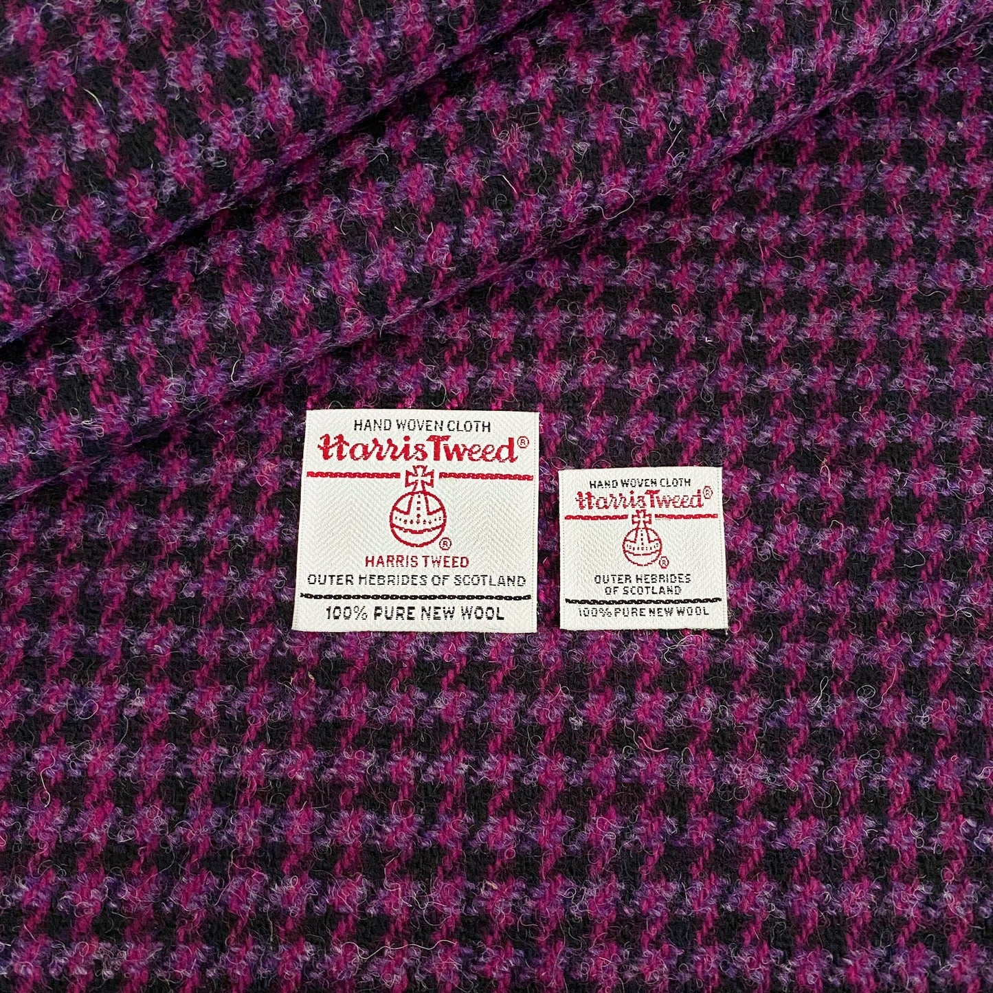 Black, Pink & Purple Houndstooth Harris Tweed - BY THE METRE / HALF