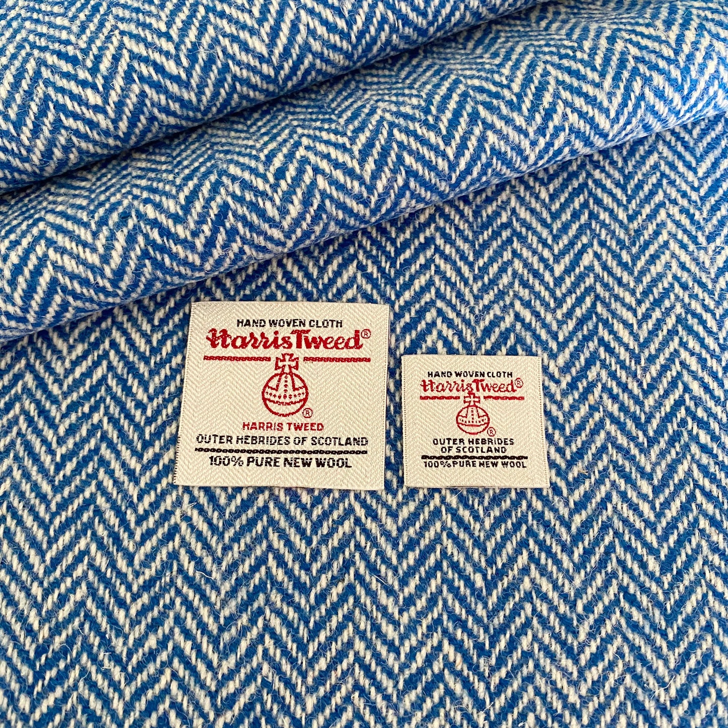 Bright Blue & White Herringbone Harris Tweed