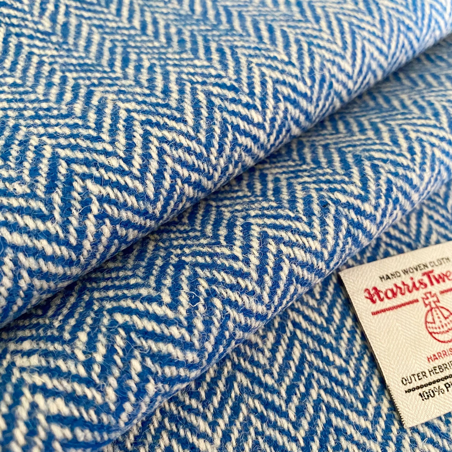 Bright Blue & White Herringbone Harris Tweed