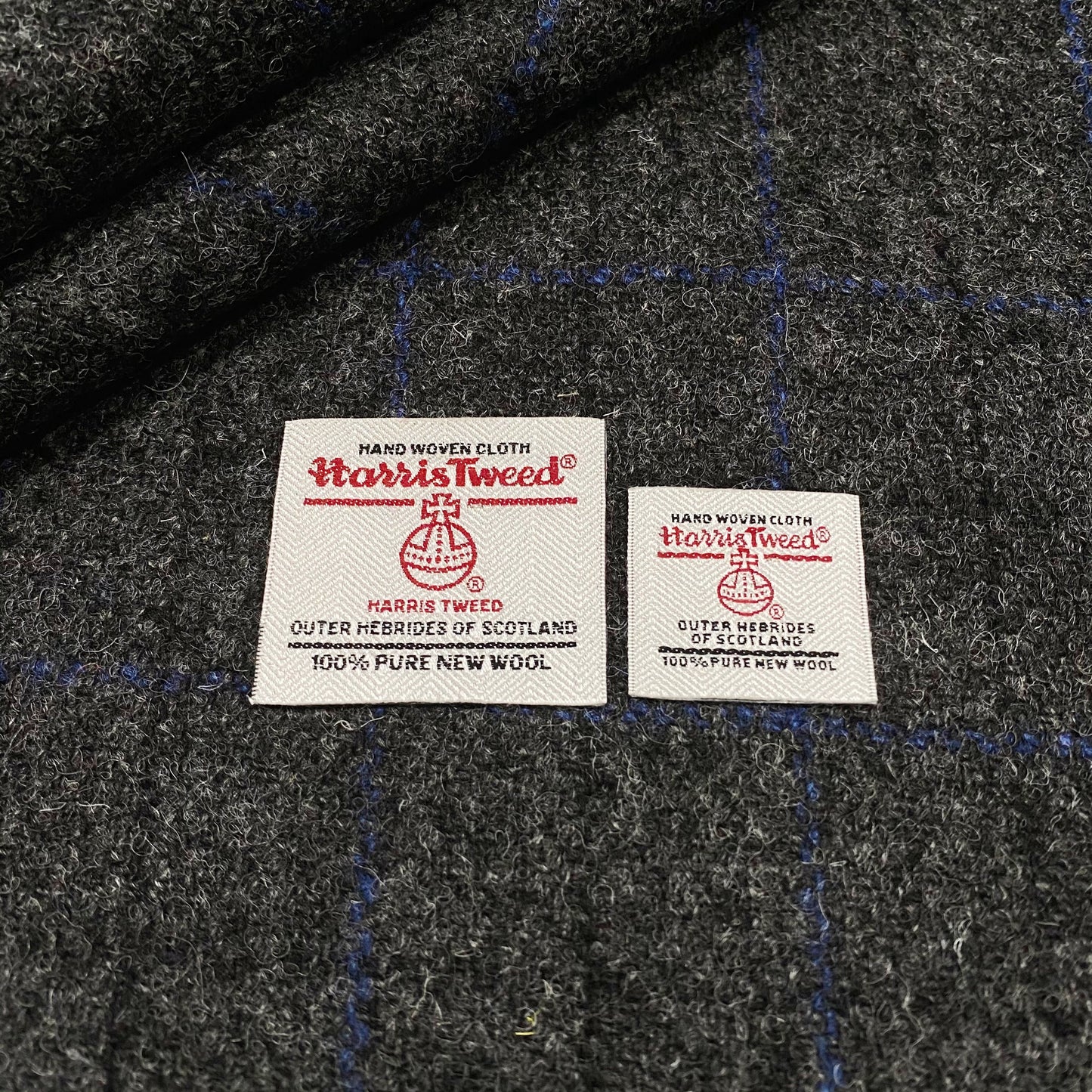 Dark Charcoal with Black & Blue Overcheck Harris Tweed - BY THE METRE / HALF
