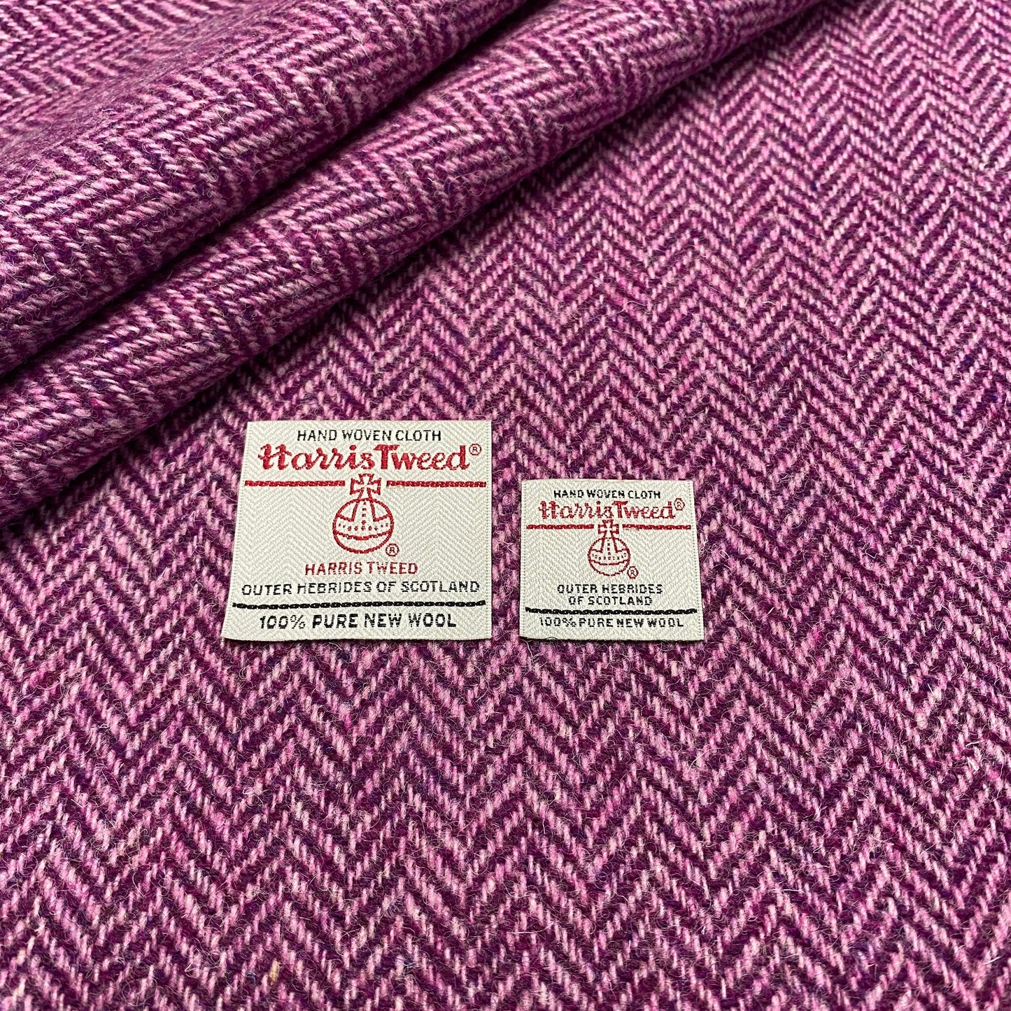 Mulberry & Baby Pink Herringbone Harris Tweed - BY THE METRE / HALF