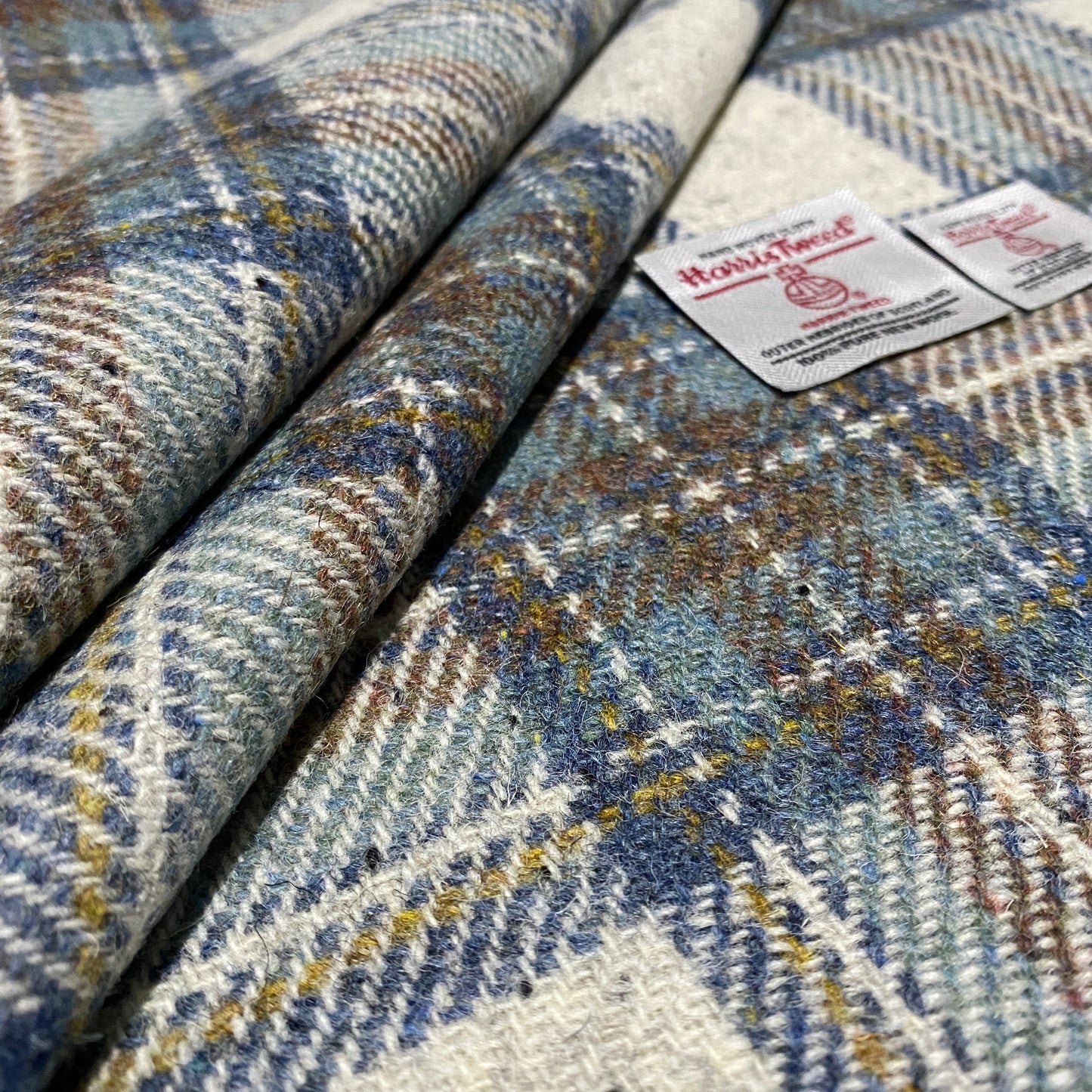 White With Flecks & Blue Tartan Harris Tweed