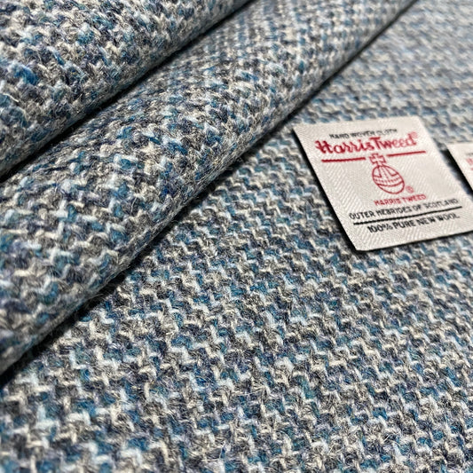 Blue & Natural Tones Tile Weave Harris Tweed - BY THE METRE / HALF