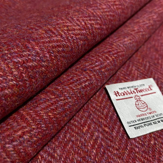 Berry Red & Dusky Rose Herringbone Harris Tweed - BY THE METRE / HALF