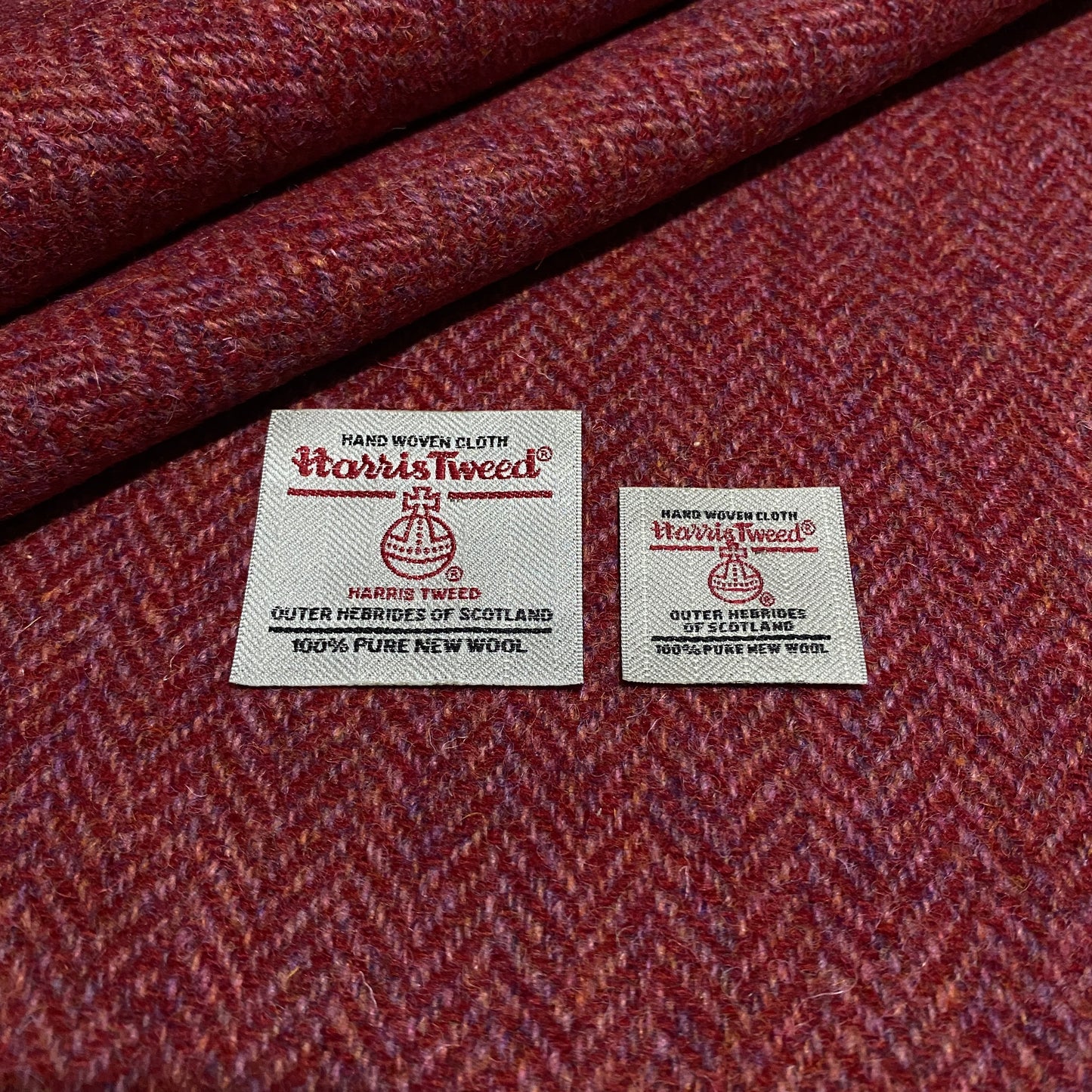 Berry Red & Dusky Rose Herringbone Harris Tweed - BY THE METRE / HALF