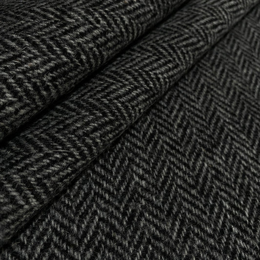 Black & Grey Herringbone Harris Tweed - BY THE METRE / HALF