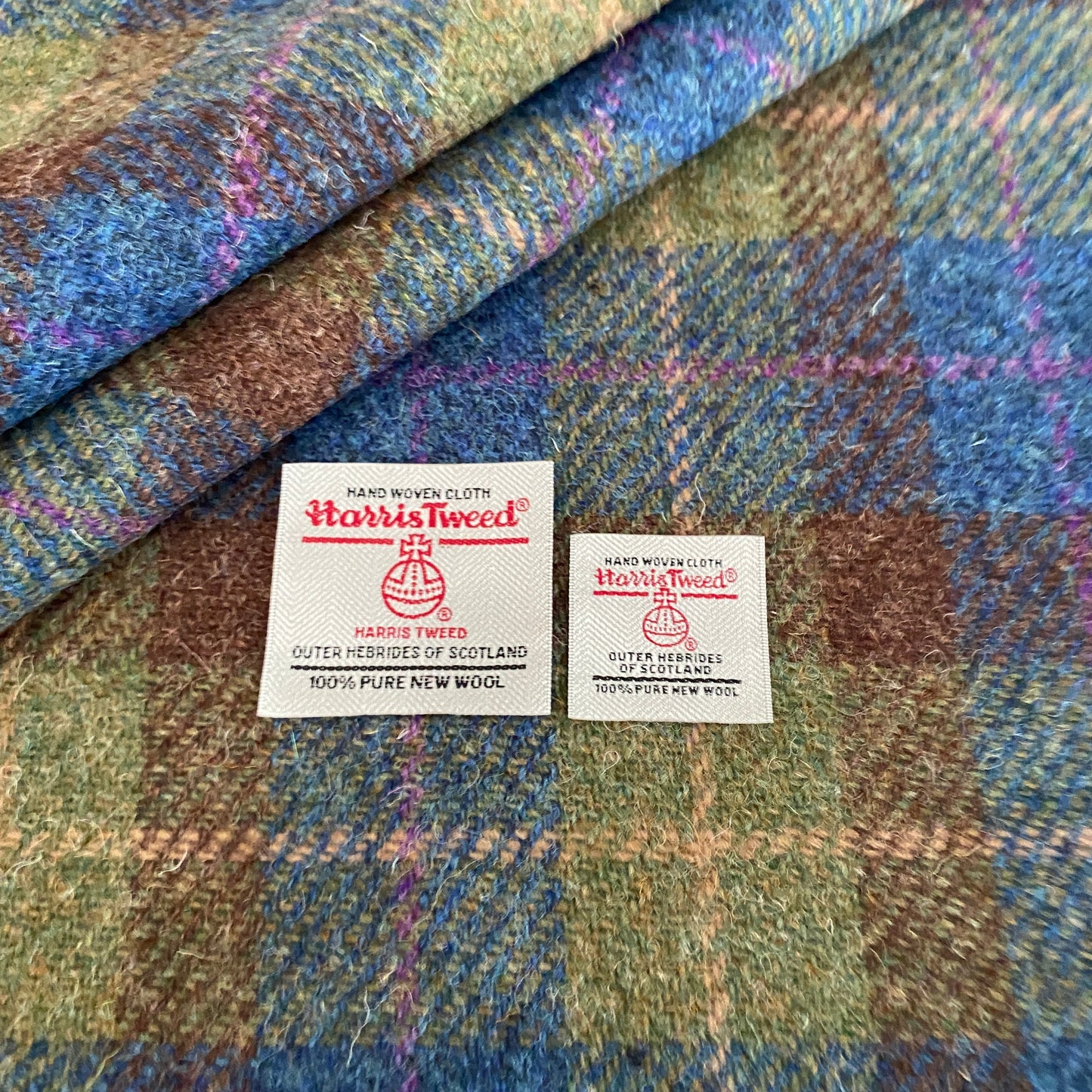 Blue & Army Green Tartan Check Harris Tweed