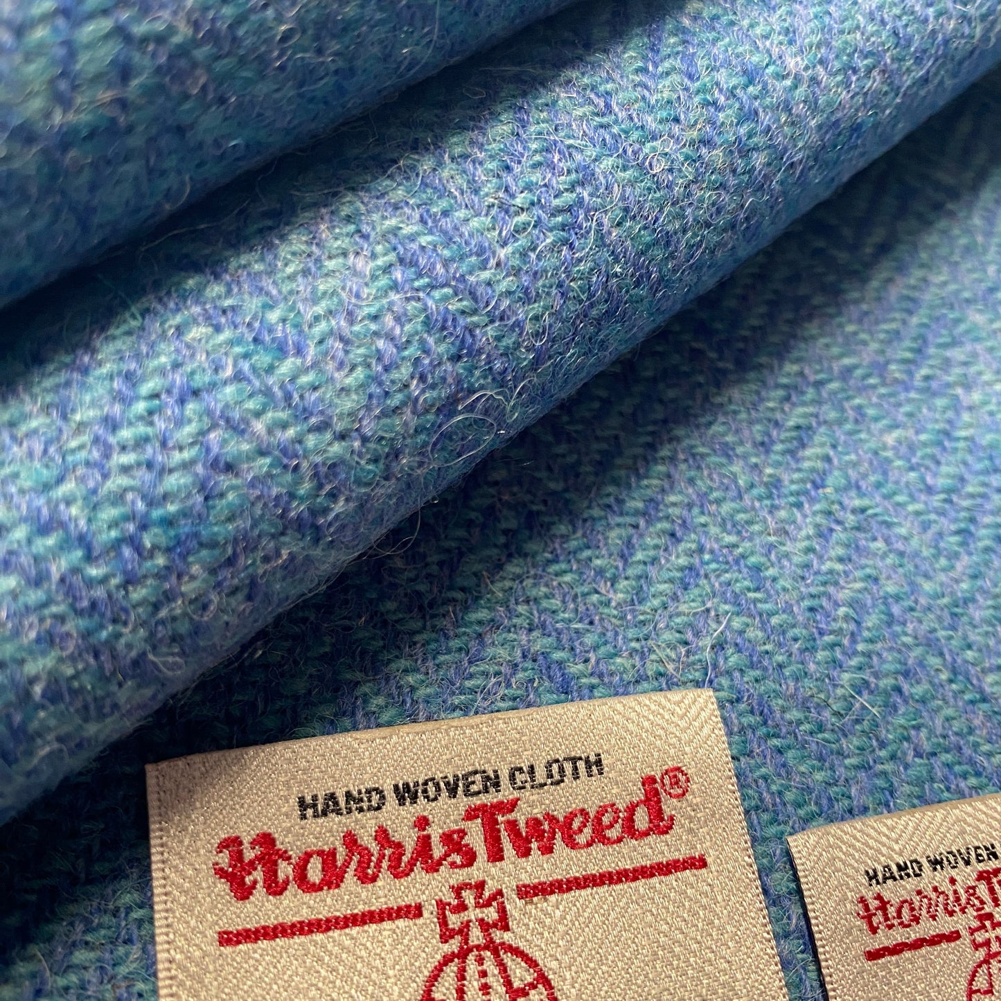 Mid Blue & Aqua Herringbone Harris Tweed