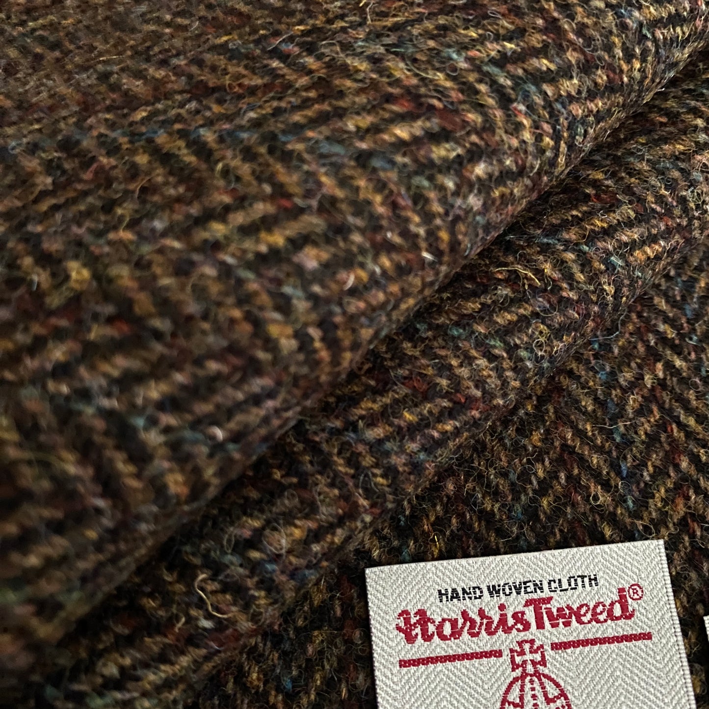 Brown & Blue Rainbow Herringbone Harris Tweed