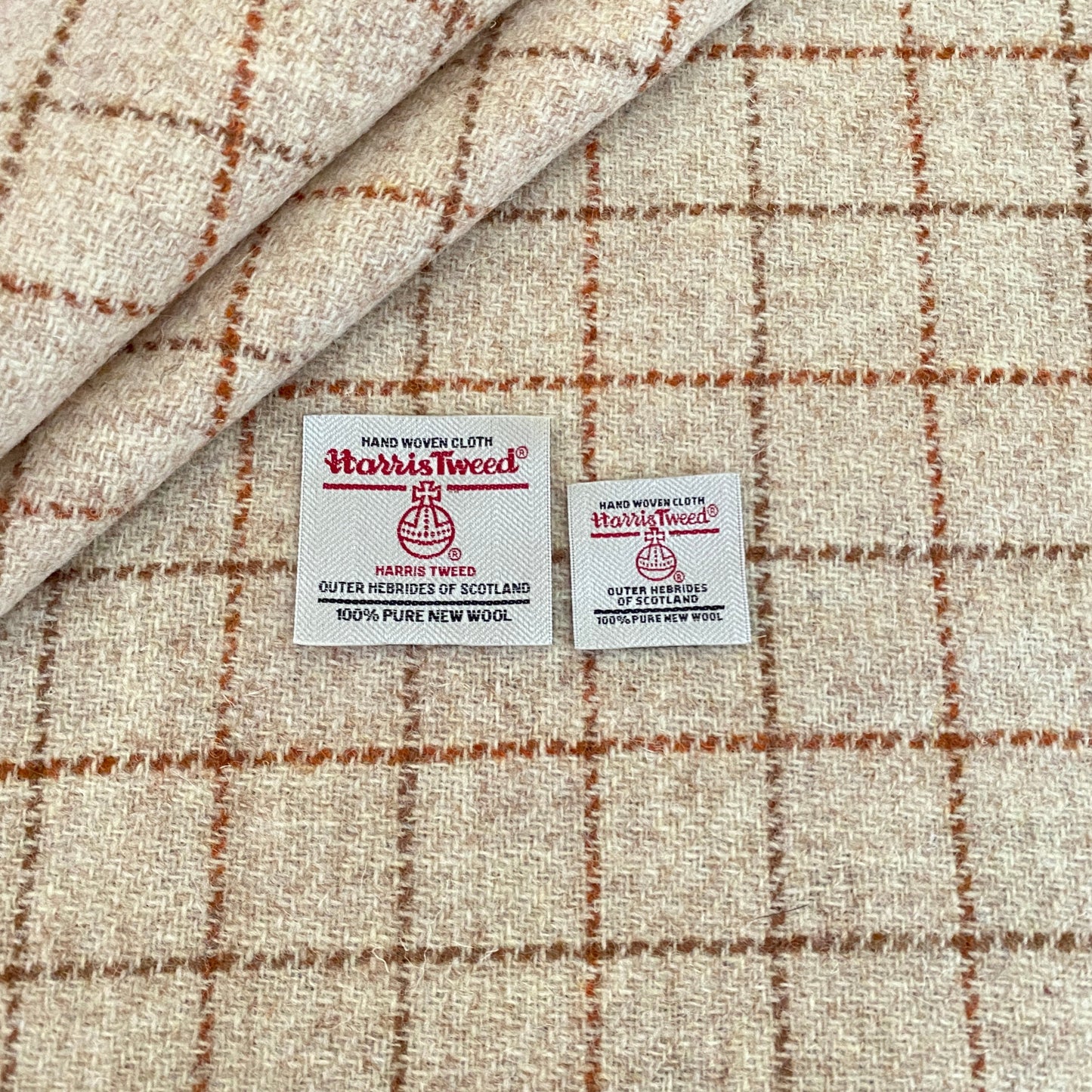 Oatmeal With Terracotta & Caramel Overcheck Harris Tweed - BY THE METRE / HALF