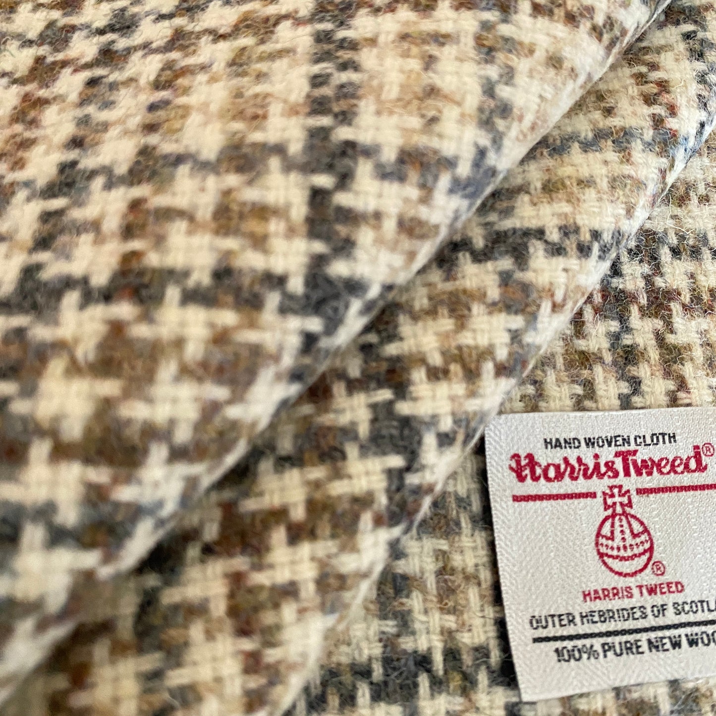 Cream, Grey & Brown Tile Weave Harris Tweed