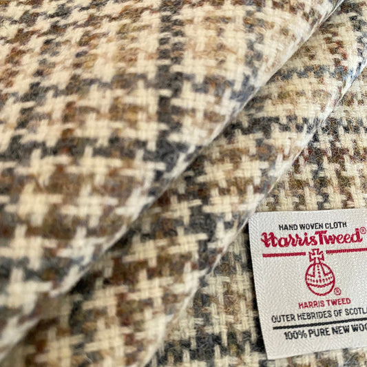 Cream, Grey & Brown Tile Weave Harris Tweed - BY THE METRE / HALF