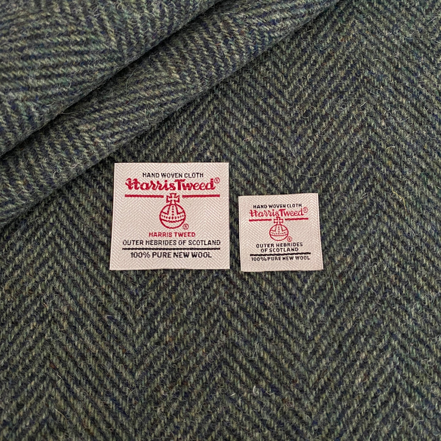 Dark Blue & Mint Green Wide Herringbone Harris Tweed