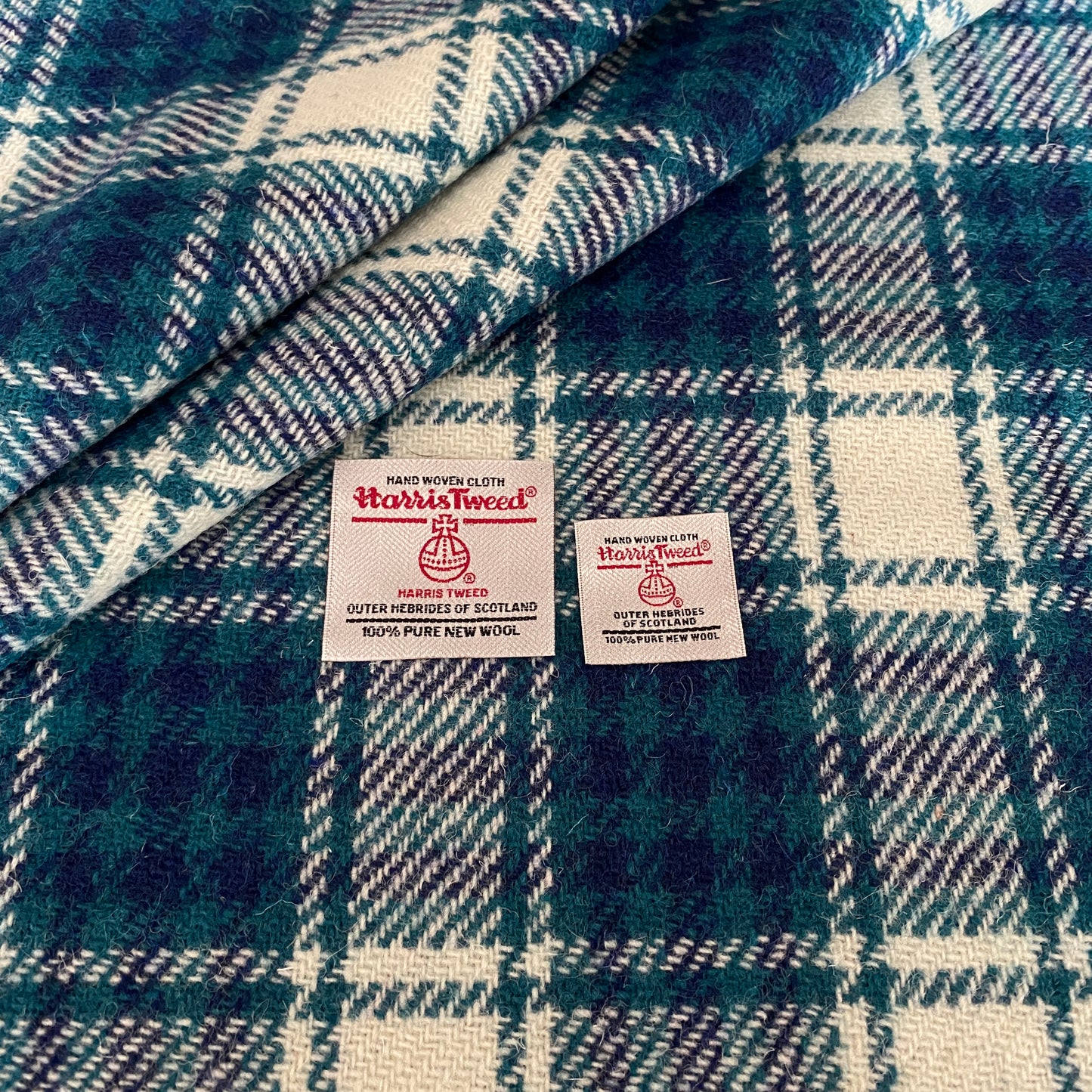 Turquoise & Navy Tartan Check Harris Tweed