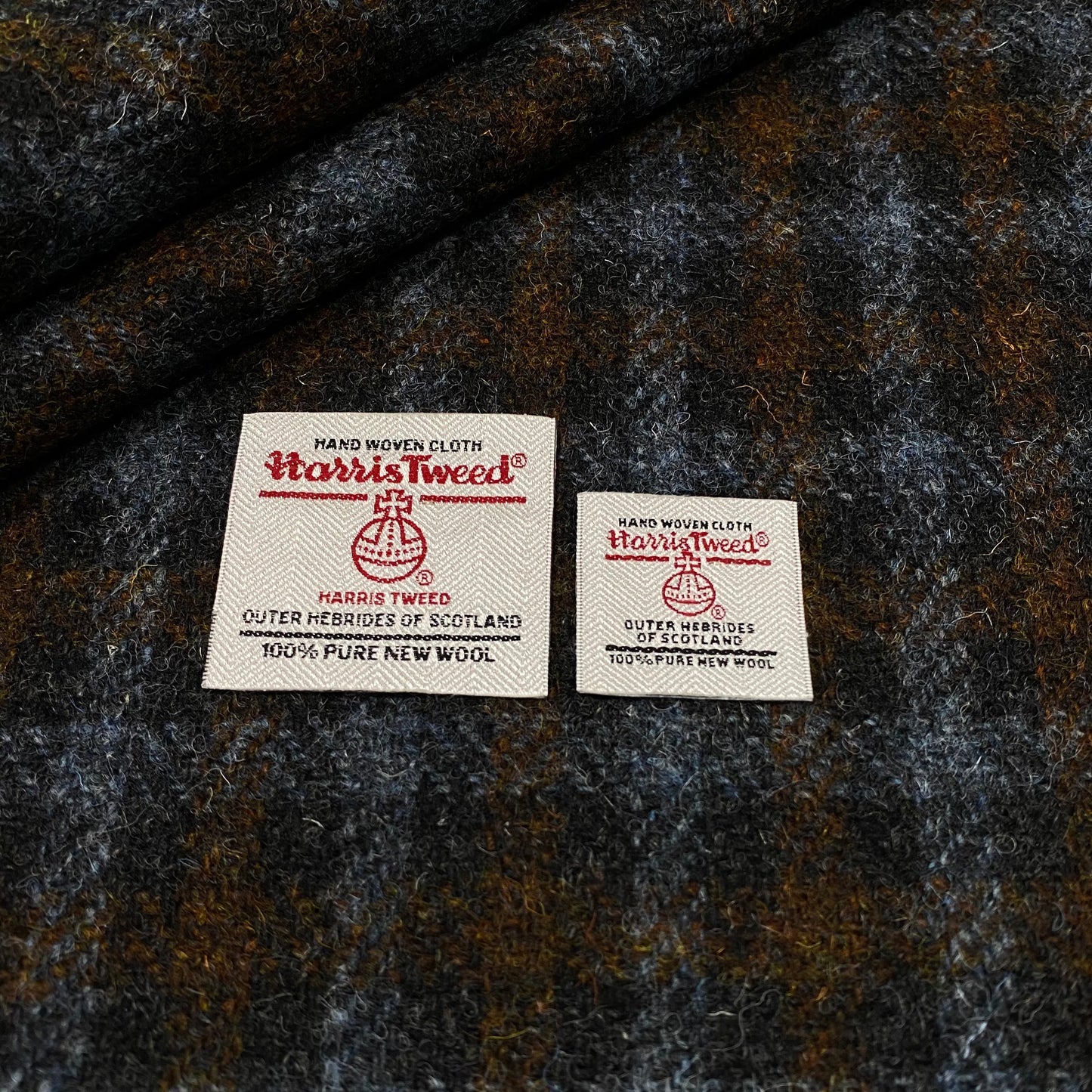 Brown & Slate Blue / Grey Small Check Harris Tweed - BY THE METRE / HALF