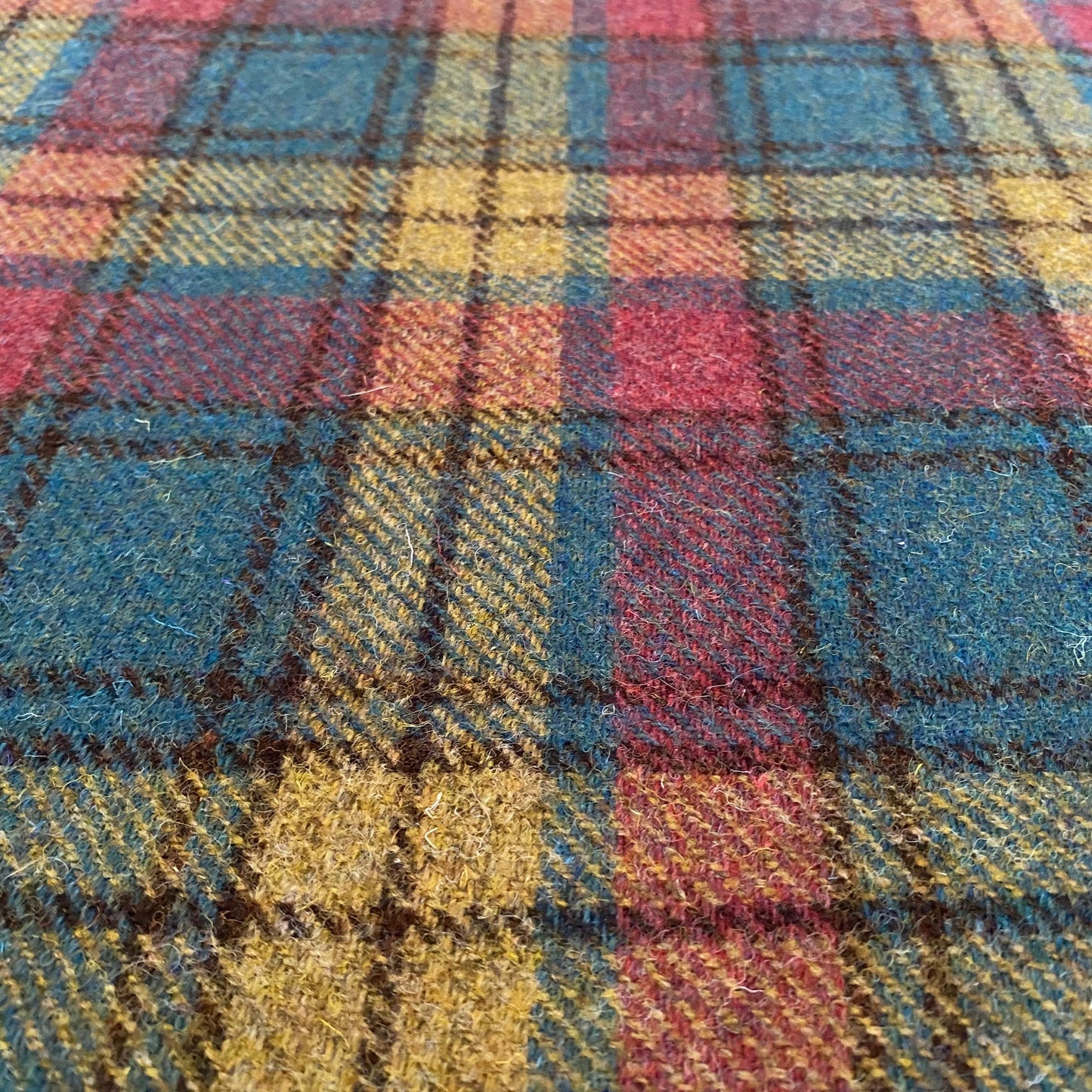 Raspberry Rust, Green & Mustard Tartan Check Harris Tweed - BY THE METRE / HALF
