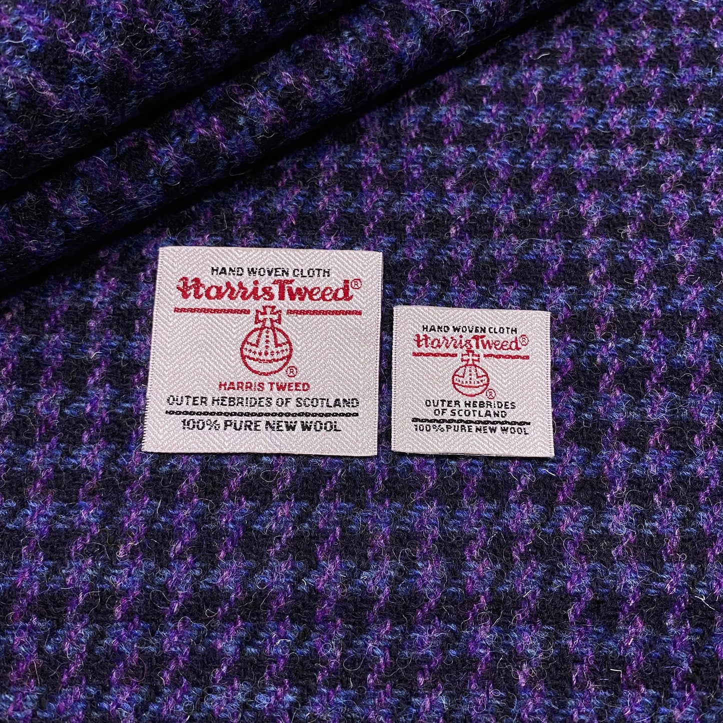 Black, Purple & Blue Houndstooth Harris Tweed - BY THE METRE / HALF