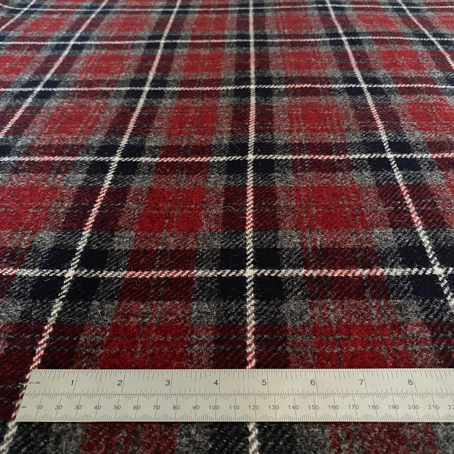 Dark Navy Blue & Deep Red Tartan Check Harris Tweed - BY THE METRE / HALF