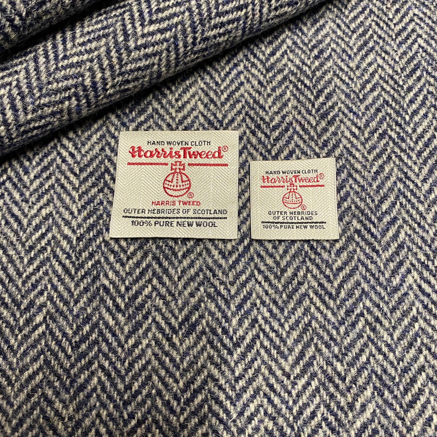 Dark Navy & White Herringbone Harris Tweed - BY THE METRE / HALF