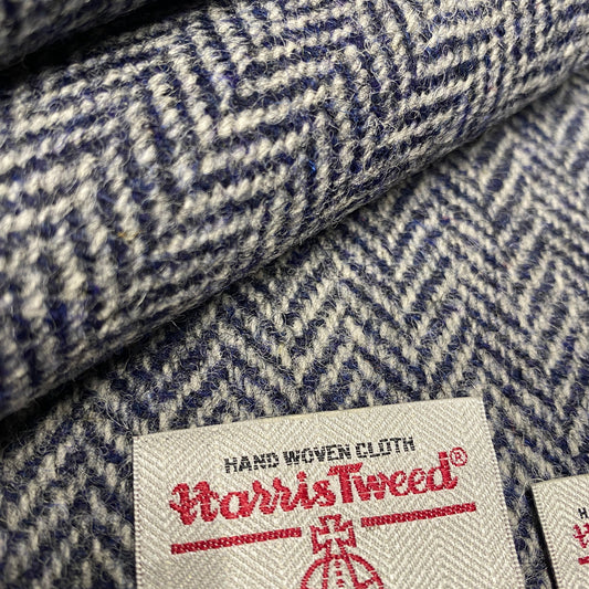 Dark Navy & White Herringbone Harris Tweed - BY THE METRE / HALF