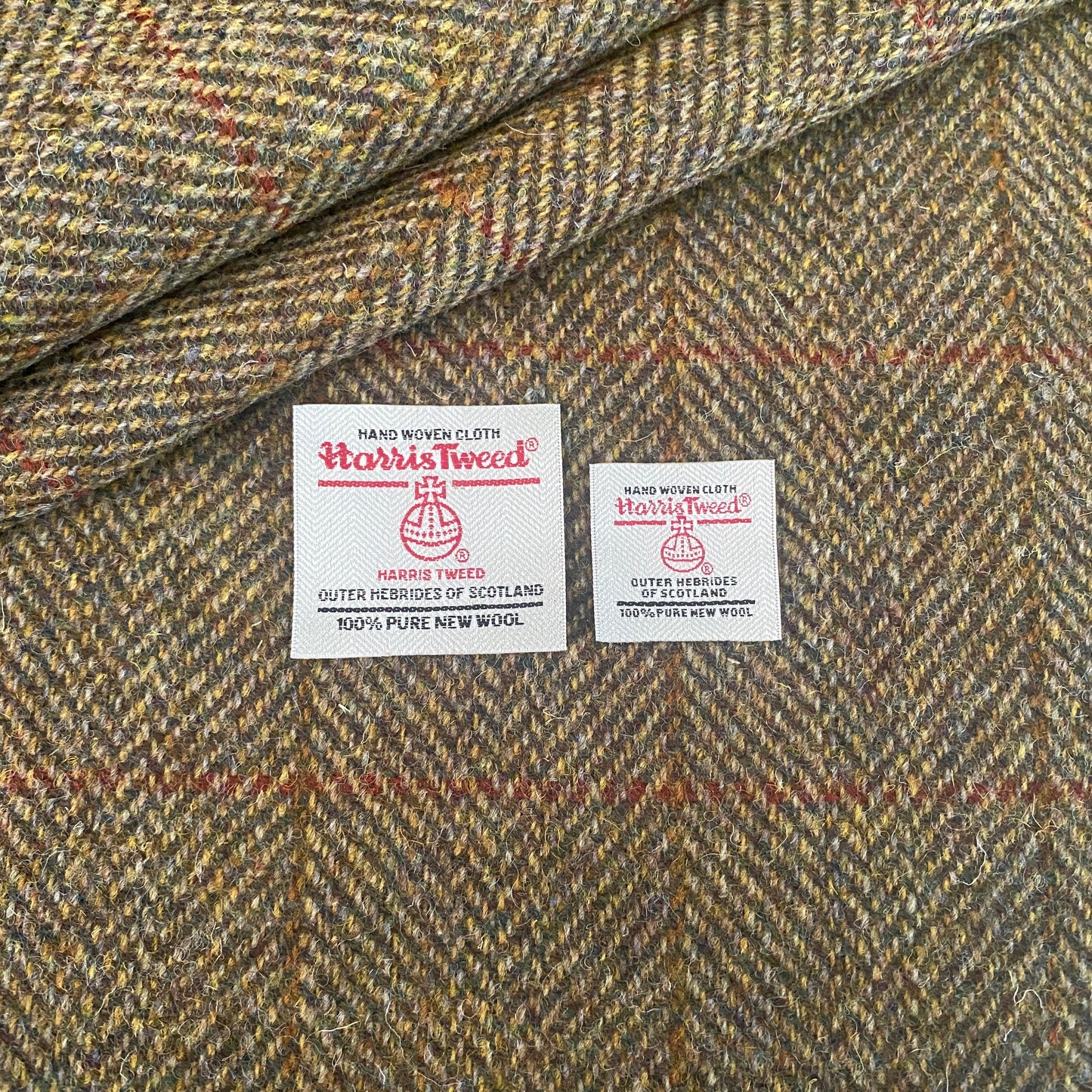 Brown & Yellow Herringbone with Red & Brown Overcheck Harris Tweed - BY THE METRE / HALF