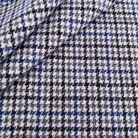 Grey, Blue & White Houndstooth Harris Tweed