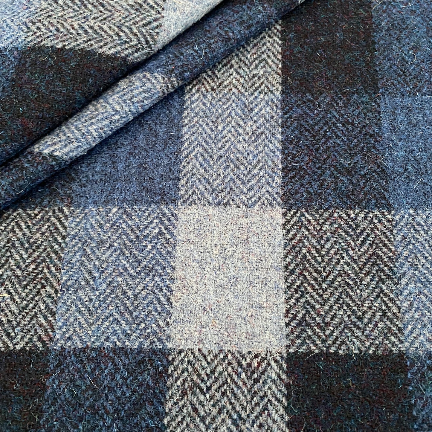 Blue Tones Herringbone Check Harris Tweed