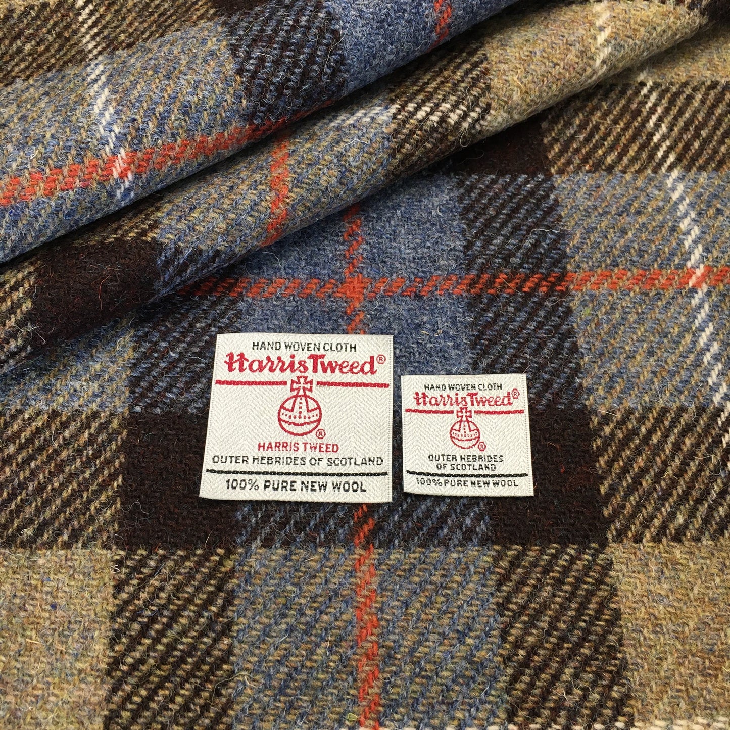 Brown, Beige & Blue Tartan Harris Tweed - BY THE METRE / HALF