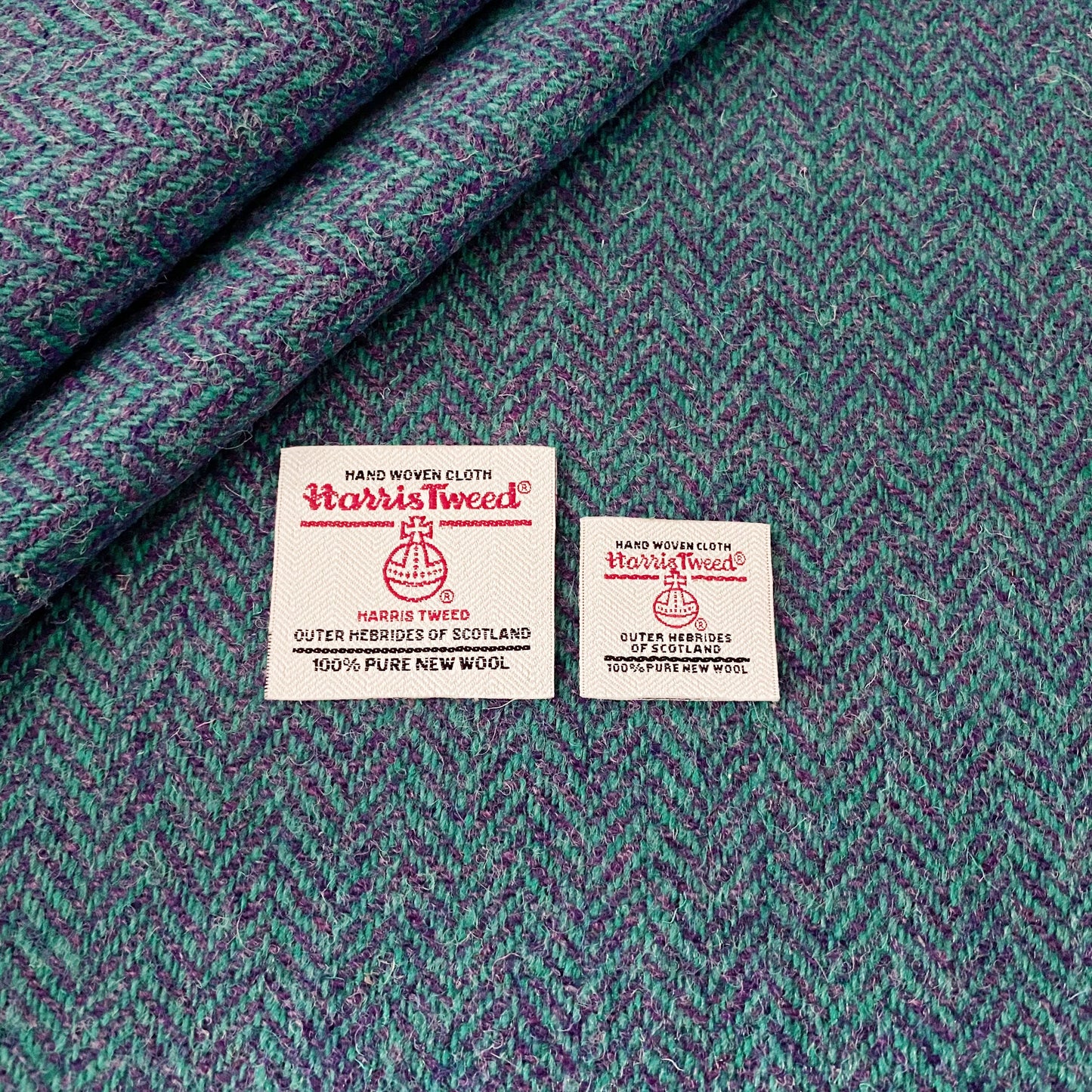 Jade Green & Dark Violet Herringbone Harris Tweed - BY THE METRE / HALF