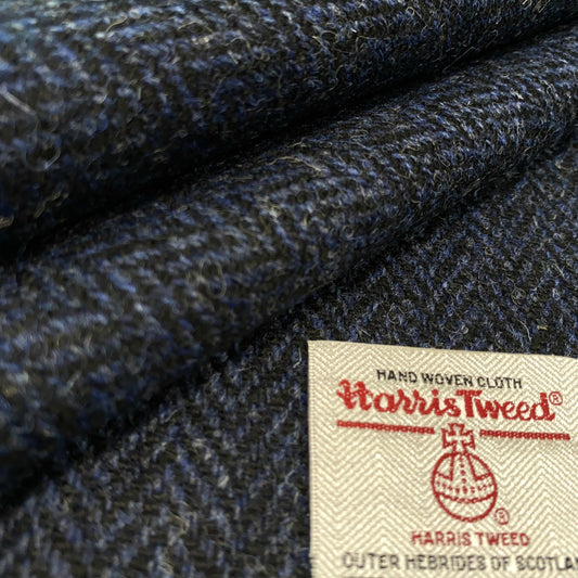 Navy Blue & Black Herringbone Harris Tweed - BY THE METRE / HALF