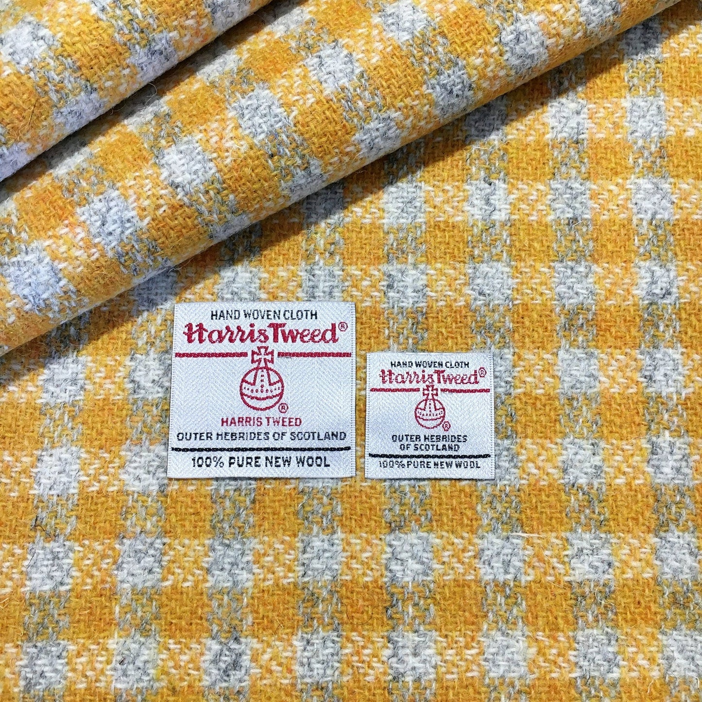 Yellow & Grey / White Small Check Harris Tweed - BY THE METRE / HALF