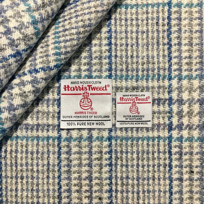 Blue & Aqua Glen Urquhart Check Harris Tweed - BY THE METRE / HALF