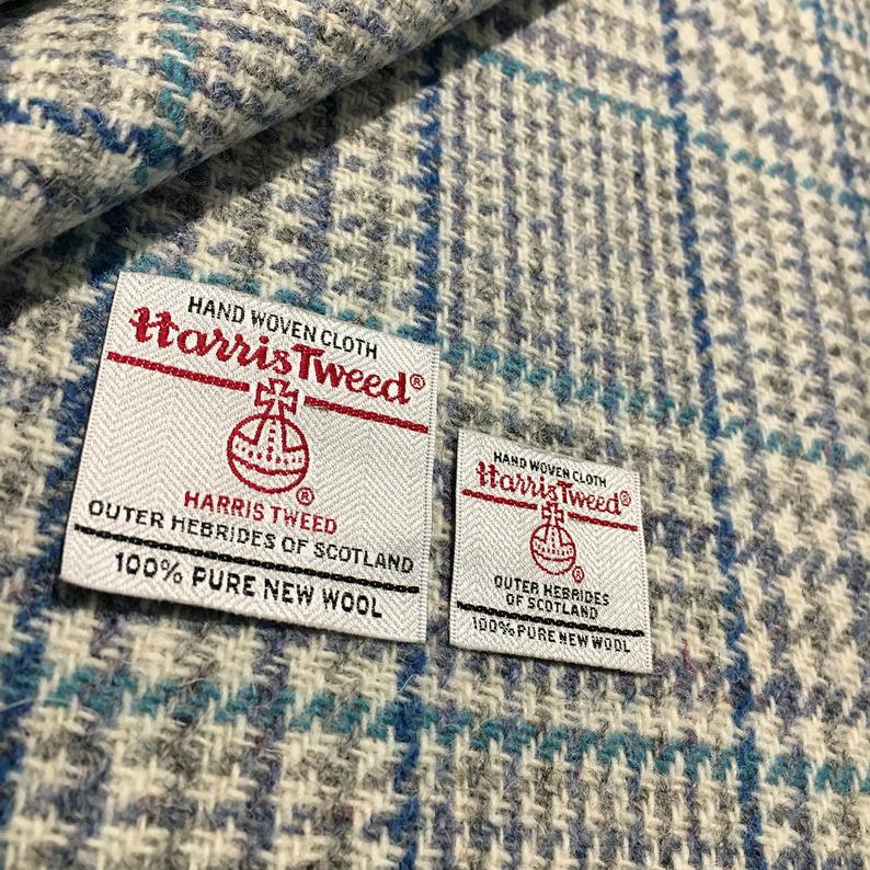 Blue & Aqua Glen Urquhart Check Harris Tweed - BY THE METRE / HALF