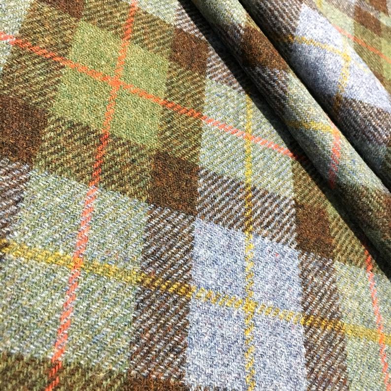 Hunting MacLeod Tartan / Blue & Green Tartan Check Harris Tweed - BY THE METRE / HALF