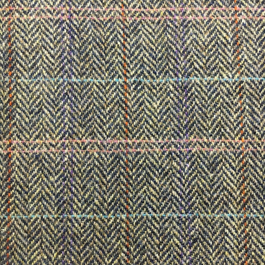 Brown Multi Rainbow Herringbone with Overcheck Harris Tweed - BY THE METRE / HALF