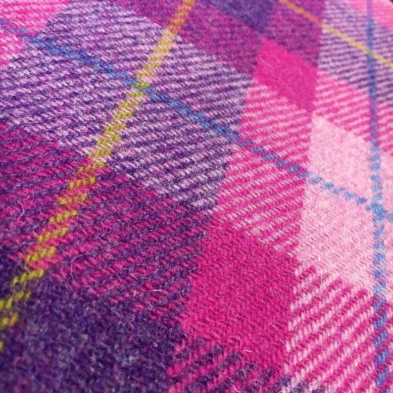 Pink & Dark Violet Tartan Check Harris Tweed - BY THE METRE / HALF