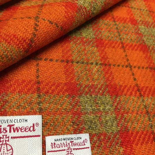 Orange & Mustard Yellow Tartan Check Harris Tweed - BY THE METRE / HALF