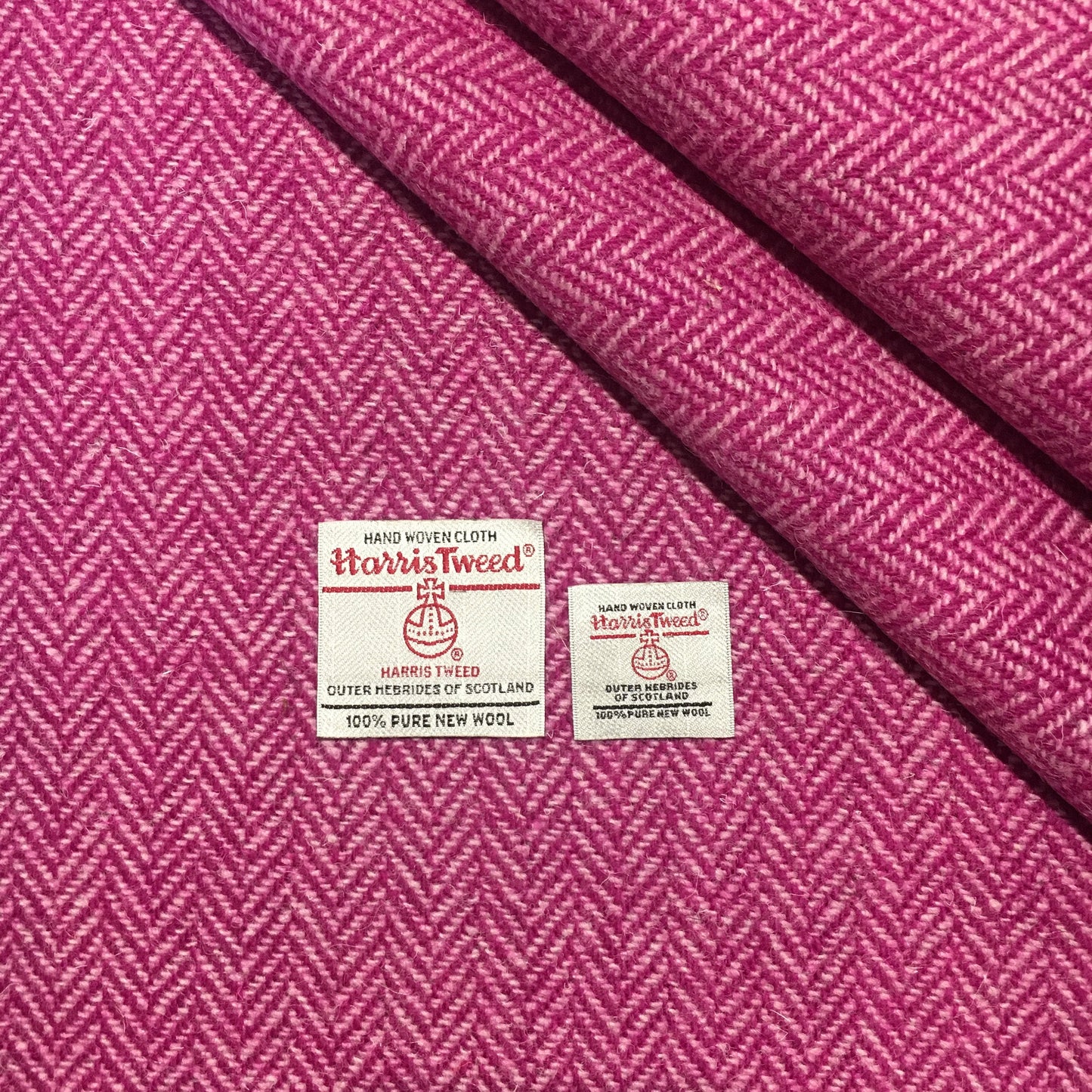 Cerise Pink & Baby Pink Herringbone Harris Tweed - BY THE METRE / HALF
