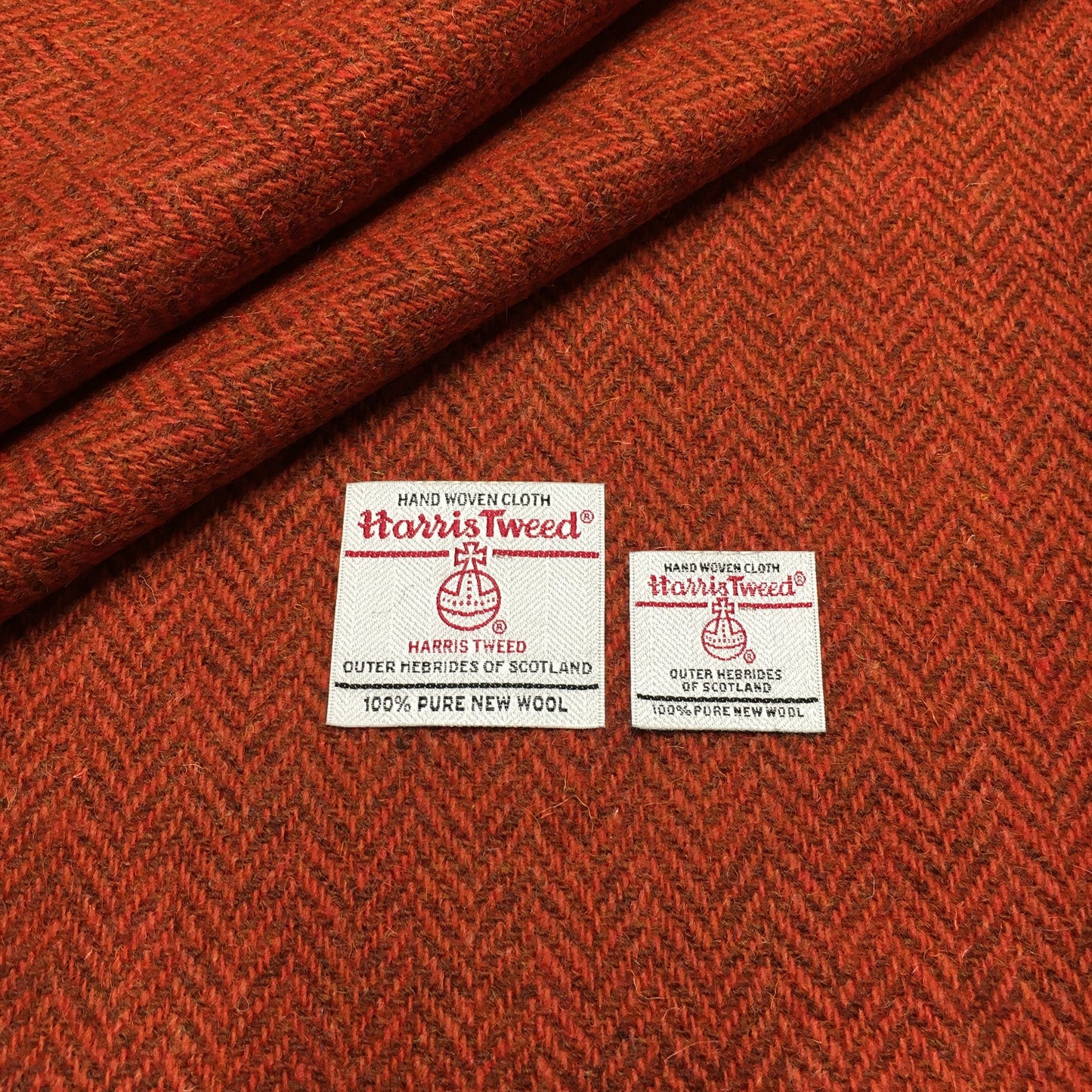 Burnt Orange & Brown Herringbone Harris Tweed - BY THE METRE / HALF