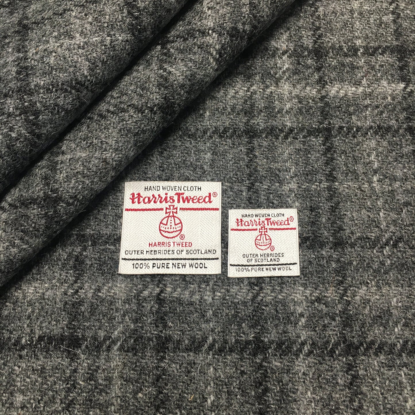 Grey & Black Small Tartan Check Harris Tweed - BY THE METRE / HALF