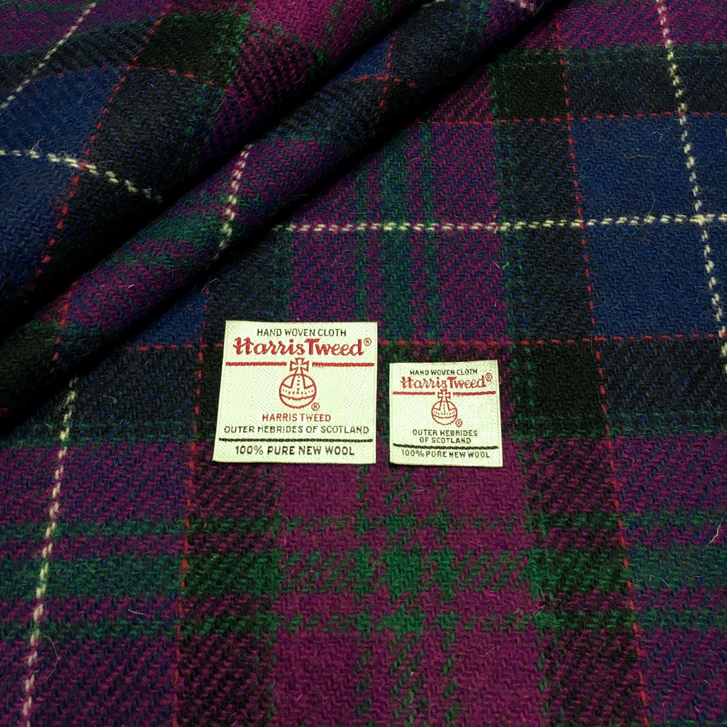 Western Isles / Navy Blue & Dark Pink Tartan Harris Tweed