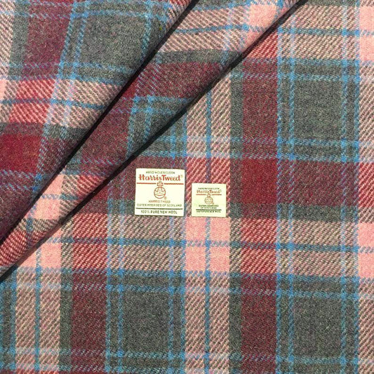 Raspberry & Baby Pink Tartan Check Harris Tweed - BY THE METRE / HALF
