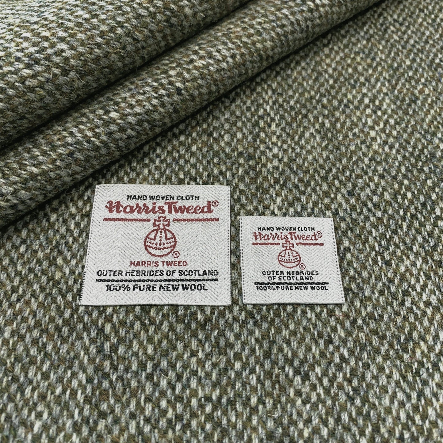Olive Green Barleycorn Weave Harris Tweed - BY THE METRE / HALF