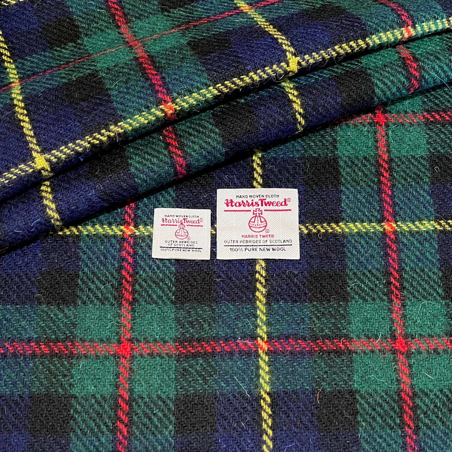 MacLeod of Harris Tartan / Blue & Green Tartan with Red & Yellow Overcheck Harris Tweed - BY THE METRE / HALF