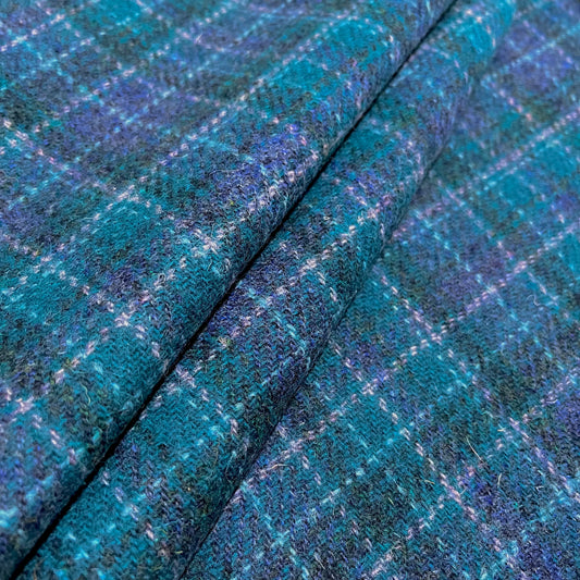 Dark Turquoise & Persian Blue Small Check with Aqua Overcheck Harris Tweed