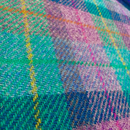 Violet & Kingfisher Blue Tartan Check Harris Tweed - BY THE METRE / HALF