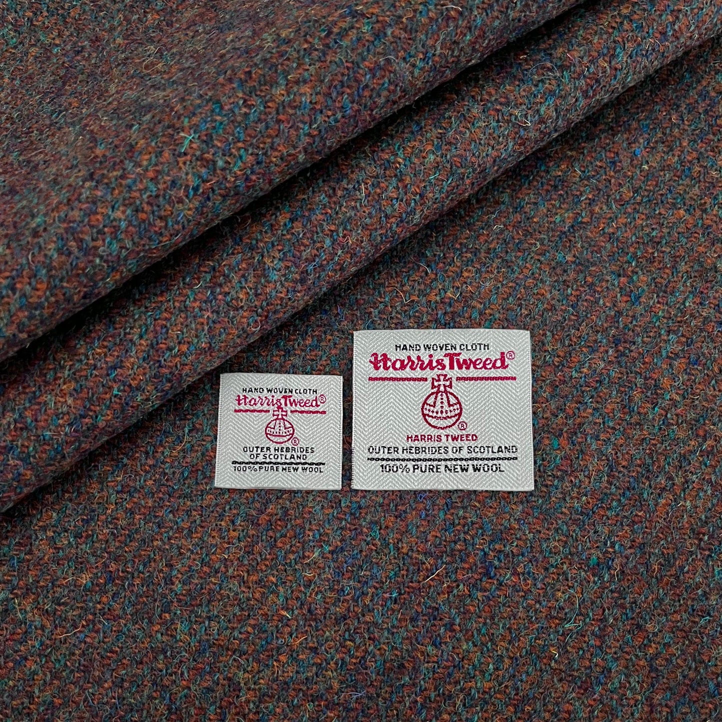 Chestnut Brown & Peacock Blue Diagonal Mix Harris Tweed - BY THE METRE / HALF