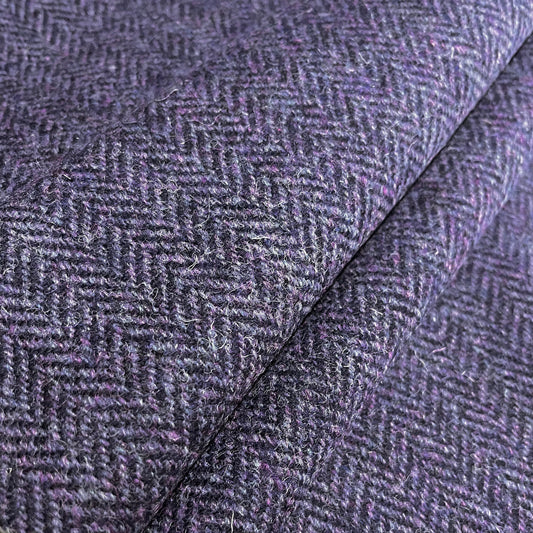 Dark Purple Herringbone Harris Tweed - BY THE METRE / HALF