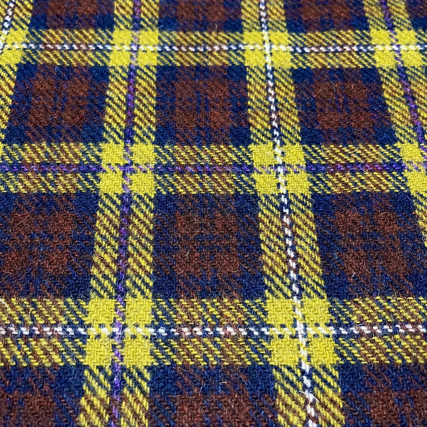 Dark Chestnut, Navy, & Acid Green Tartan Harris Tweed - BY THE METRE / HALF